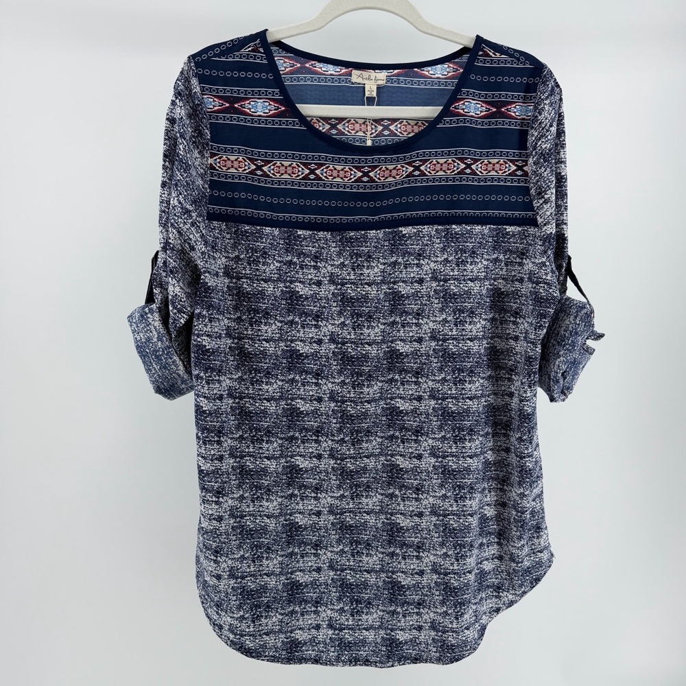 NWT Antilia Femme Southwestern Print Roll Tab Sleeve Blouse Top, Women's Large